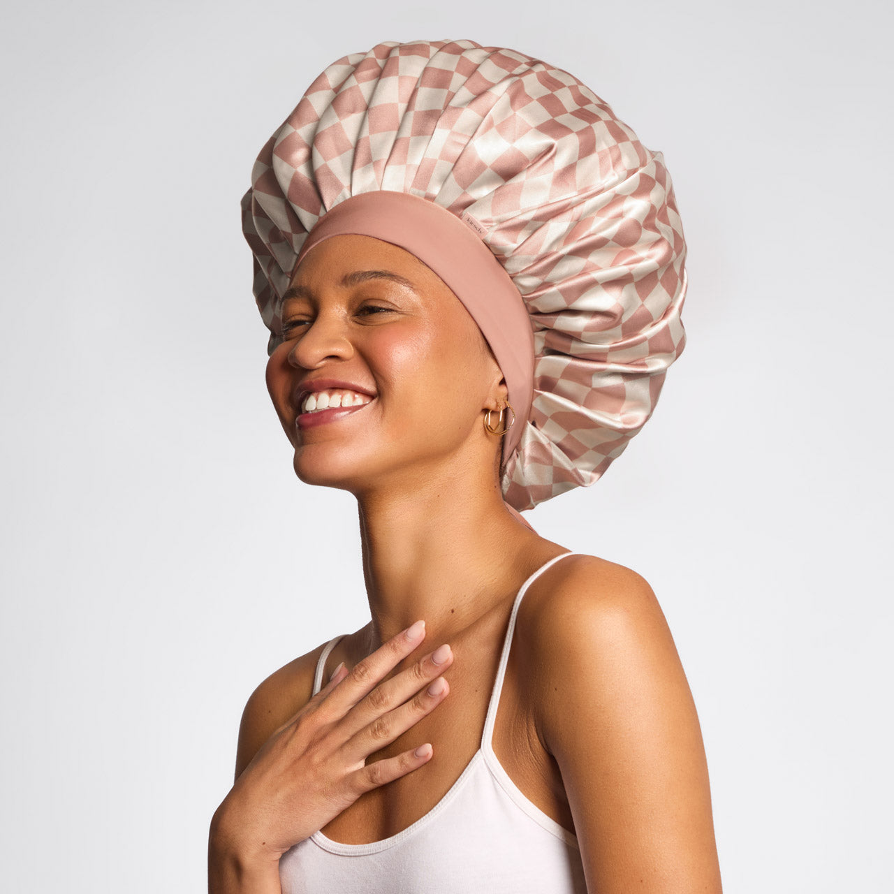 Gorro de satén extra grande - cuadros terracotta