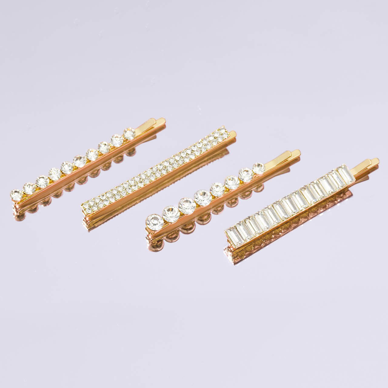 Set di 4 forcine assortite con strass metallici - Oro