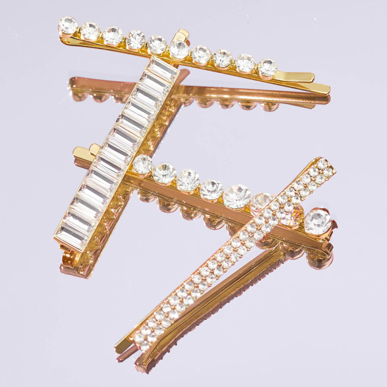 Set di 4 forcine assortite con strass metallici - Oro