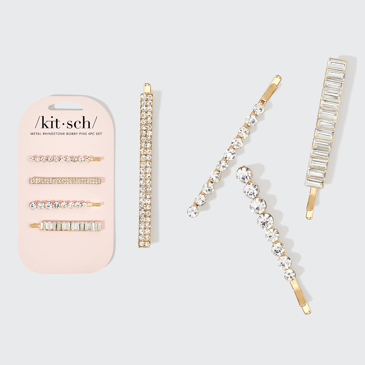 Set di 4 forcine assortite con strass metallici - Oro