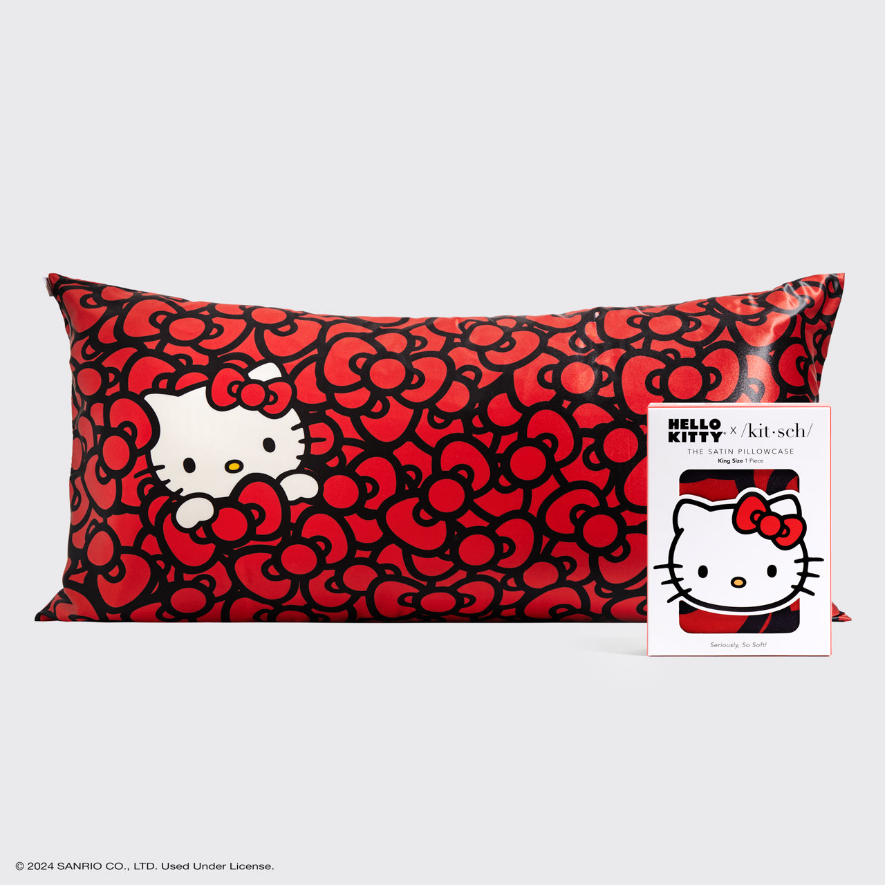Kitsch x Hello Kitty Satin Pillowcase in Kitty Bathes in a Sea of Bows - King