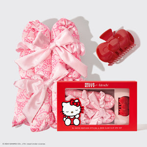 Kitsch x Hello Kitty Lot de bigoudis en satin sans chaleur XL + pince à cheveux