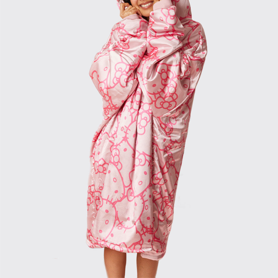 Kitsch x Hello Kitty Glazey en satin avec des visages Hello Kitty roses