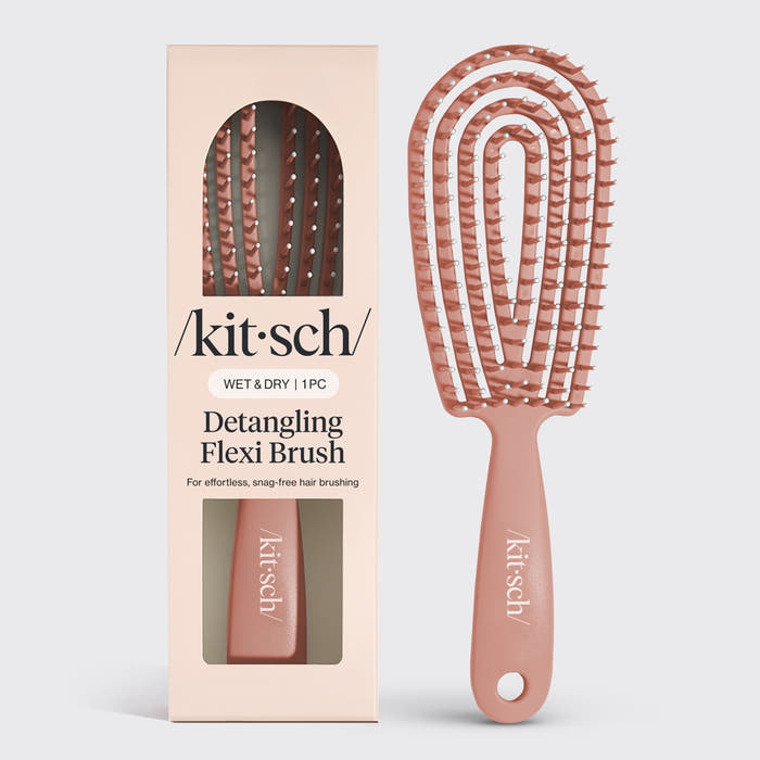KITSCH Terracotta Detangling Flexi Brush — hero product shot on a soft neutral background — Bendable brush frame flexes and comfortably adapts to your head — for a comfortable, ergonomic fit