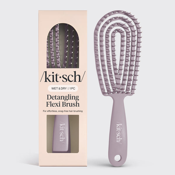 KITSCH Soft Violet Detangling Flexi Brush — hero product shot on a soft neutral background — Bendable brush frame flexes and comfortably adapts to your head — for a comfortable, ergonomic fit