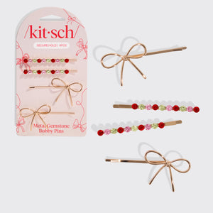 Red, Pink, & Green Gemstone and Bow Bobby Pins