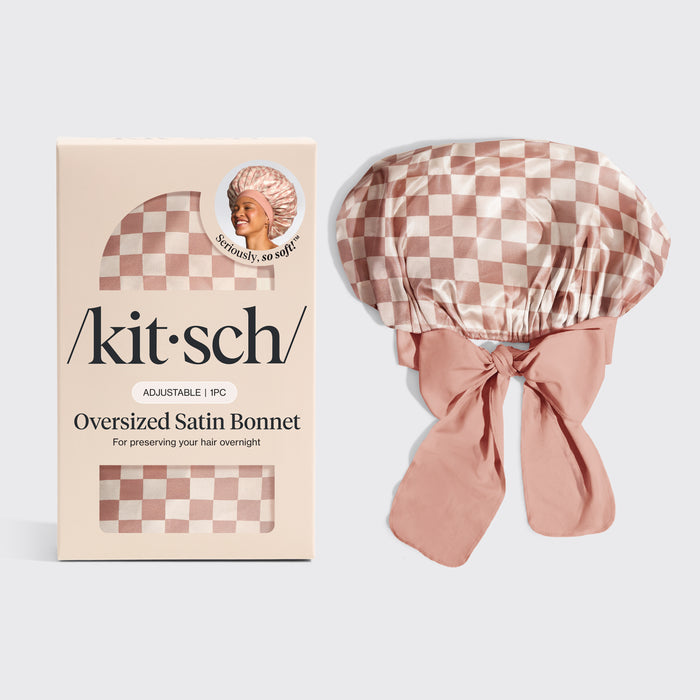 Bonnet oversize en satin - carreaux terracotta