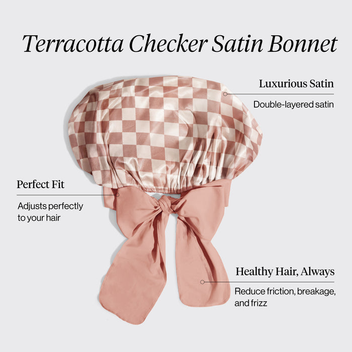 Bonnet oversize en satin - carreaux terracotta