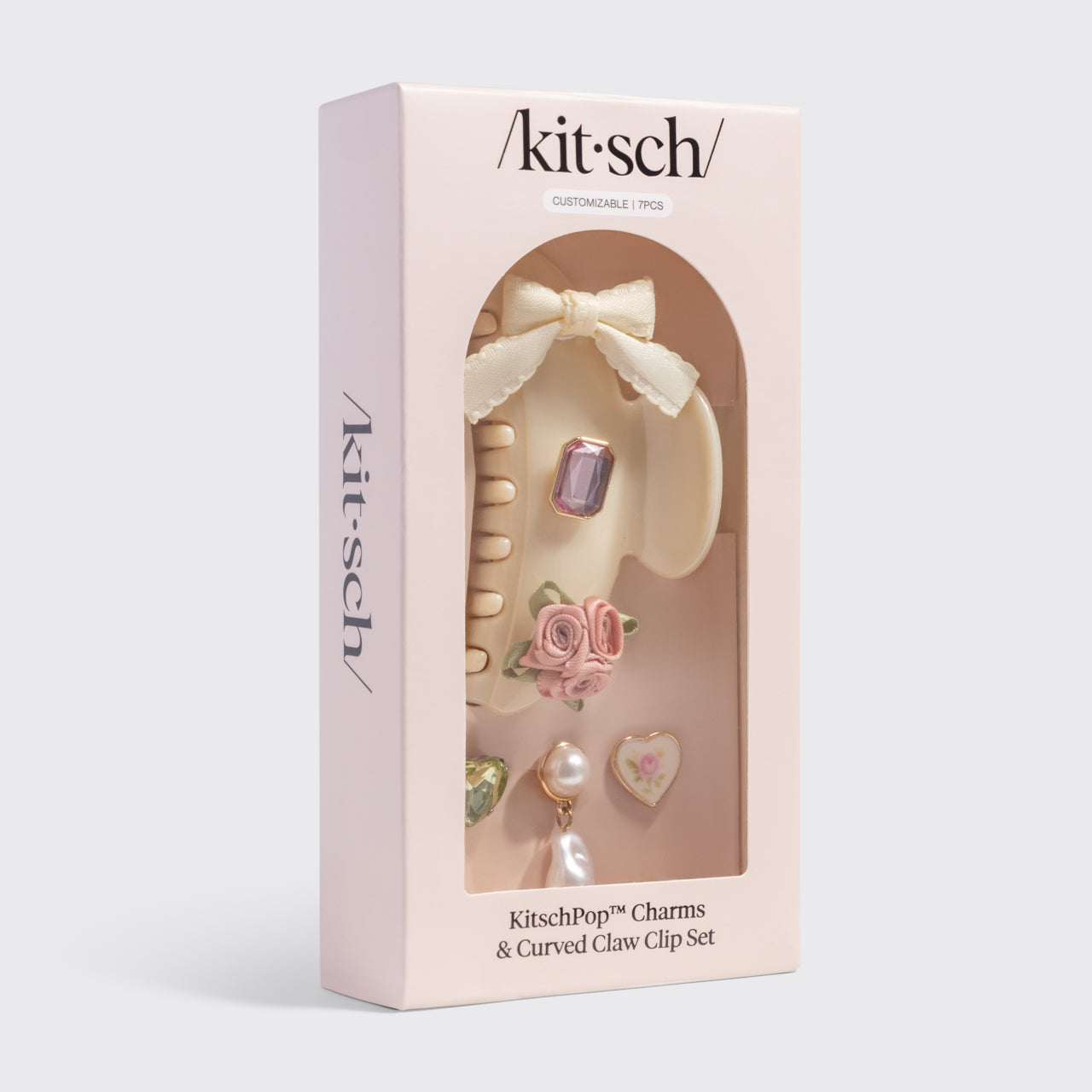 KitschPop™️ Curved Claw Clip & Charms in Pearlized Cream