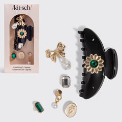 KitschPop™️ Cloud Clip curvada y charms en negro vintage