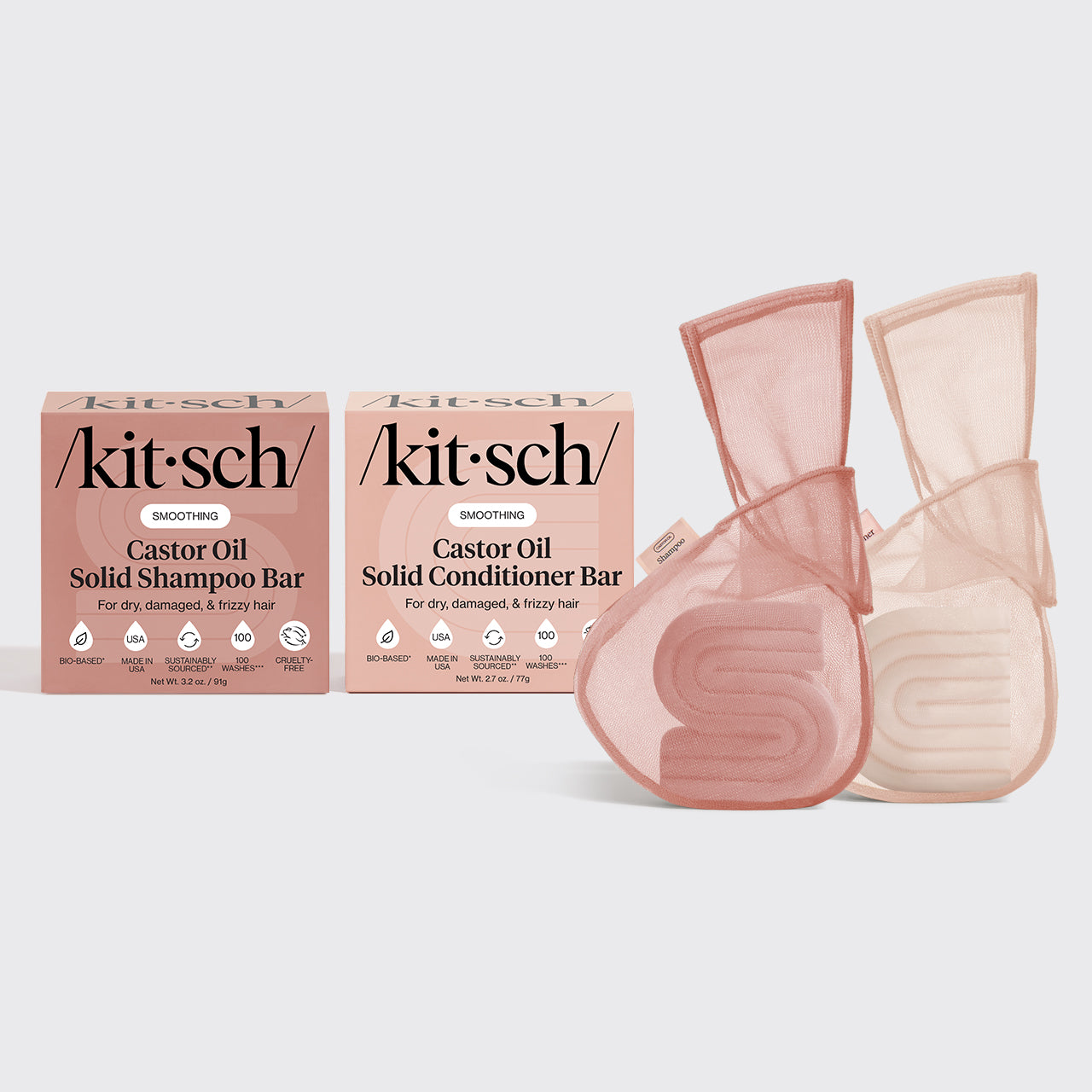 Ensemble shampooing et après-shampooing à l'huile de ricin + sacs de conservation pour savon