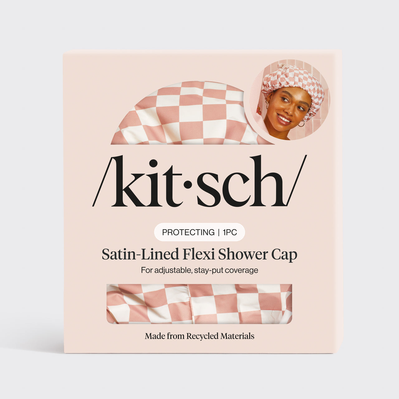 Bonnet de douche Flexi doublé de satin - Terracotta Checker