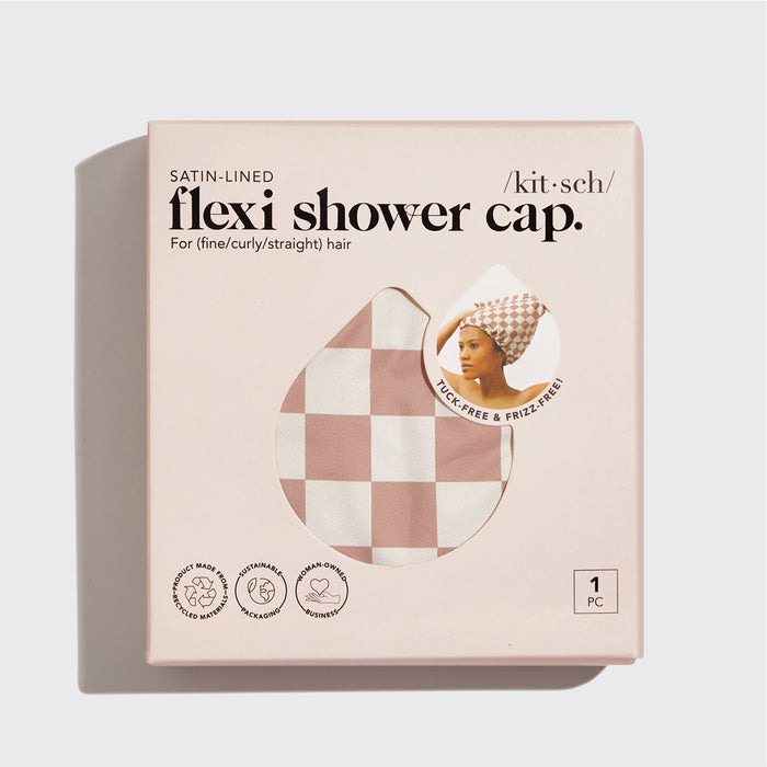 Satin Lined Flexi Shower Cap + Blush Oversized Satin Bonnet Bundle
