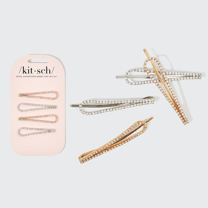 Set da 4 bobby pin pendenti in metallo con strass - Oro e argento