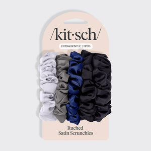 مجموعة Satin Petite Scrunchies مكونة من 5 قطع - منتصف الليل