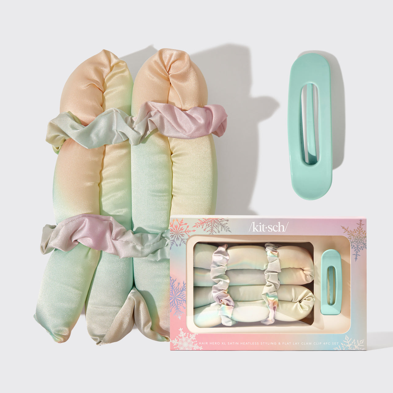 Hair Hero XL Satin Heatless Styling & Flat Lay Claw 4pc Set  - Aura