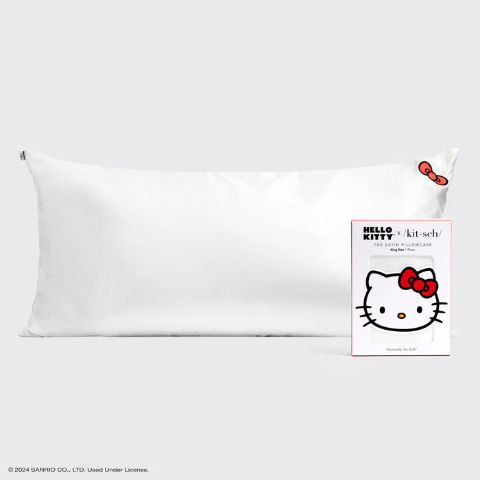 Hello Kitty x KITSCH Ivory Kitty Bow King Satin Pillowcase — hero view