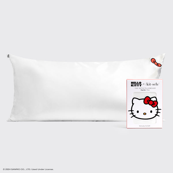 Hello Kitty x KITSCH Ivory Kitty Bow King Satin Pillowcase — hero view