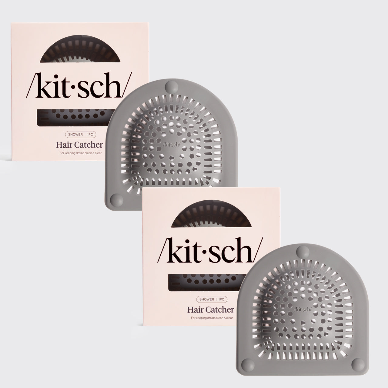 KITSCH Gray Hair Catcher 2-Pack for shower drains — catches hair to keep your drain clean & clear
