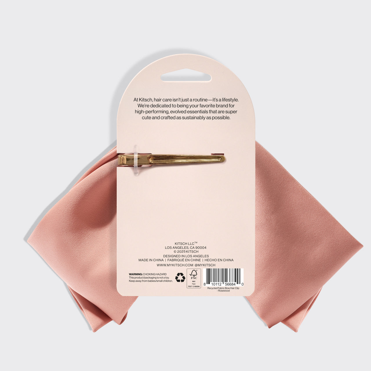 Barrette en tissu recyclé - Bois de rose