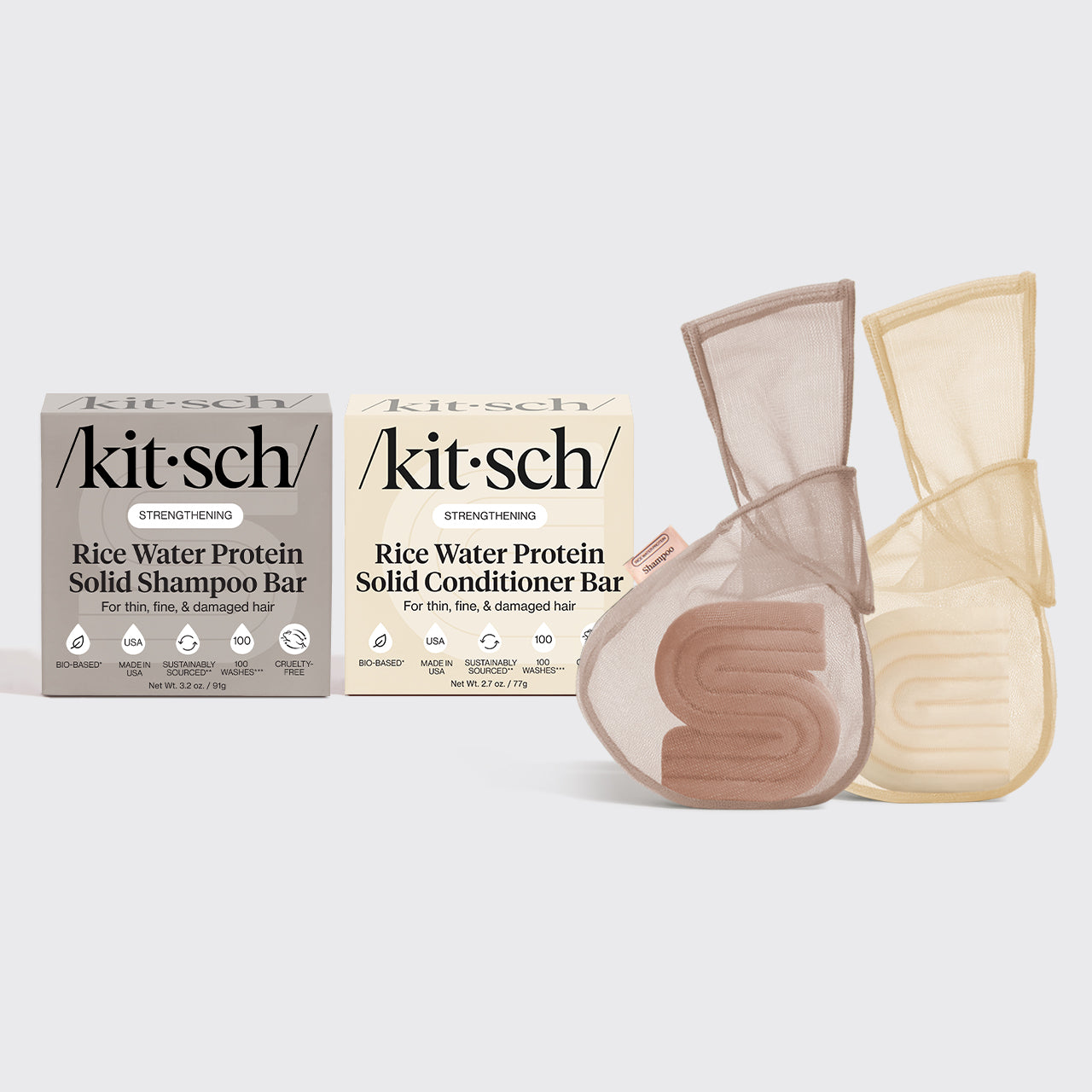 Set shampoo e balsamo all'acqua di riso + sacchetti salva-barrette