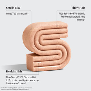 KITSCH Anti-Shedding Hair Essentials Bundle — infographic — Rice Water Shampoo Bar benefits callout (white tea & mandarin scent, Rice Tein NPNF, instant shine) — strengthens fine and thinning hair