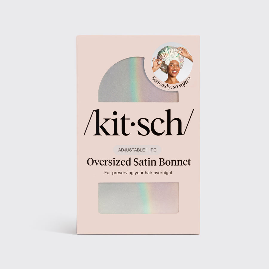 KITSCH Aura Oversized Satin Bonnet — packaging shot — adjustable, double-layered satin