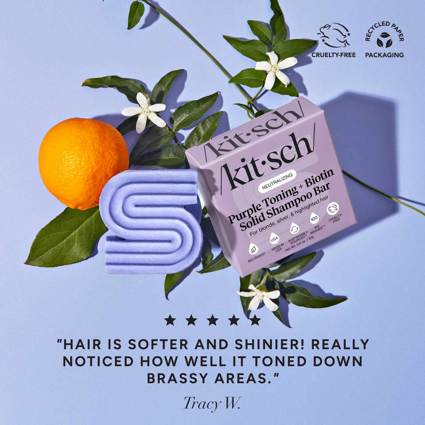 Champú tonificante púrpura en barra para cabellos teñidos y grises