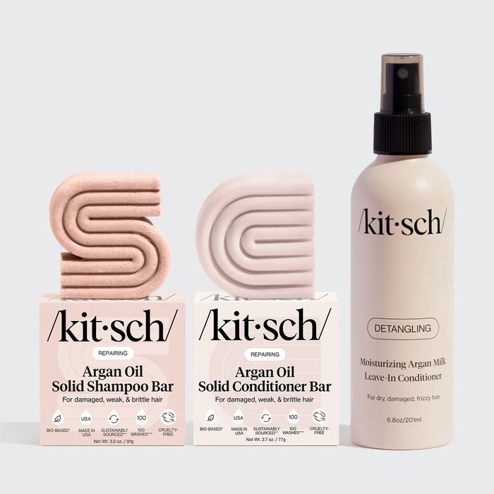 Paket med schampo och balsam med reparerande arganolja + leave in-balsam