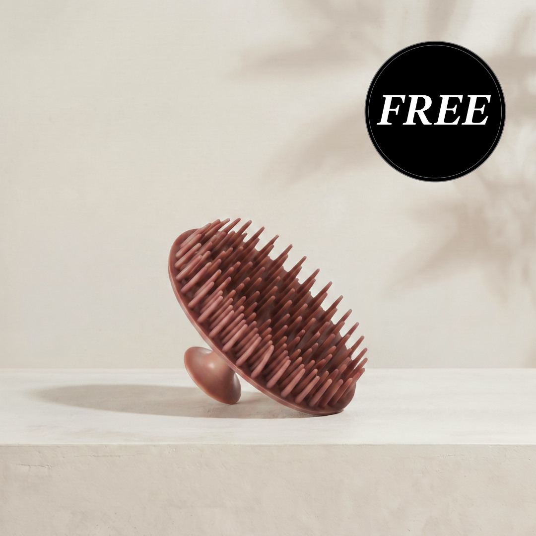 Kitsch Terracotta Scalp Exfoliator shown from two angles displaying the soft silicone bristles for scalp massage and gentle exfoliation