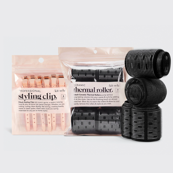 Kitsch Hair Rollers + Styling Hair Clips Bundle on a soft neutral background