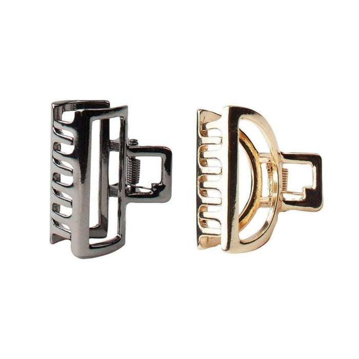 Mini Open Shape Claw Clips- Round 2pc Hematite/Gold Hair Accessories Hair Accessories 